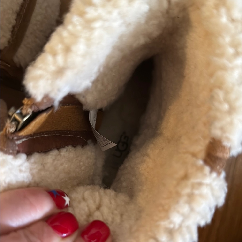 UGG Brown Leather and Cream Fur Winter Boots Woman 8 - Picture 6 of 9